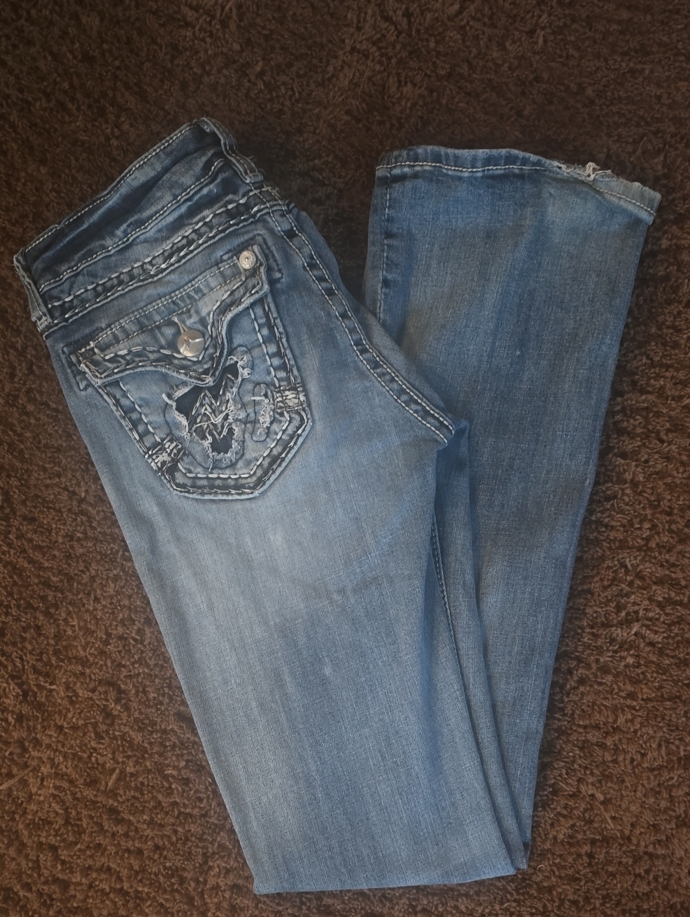 Miss Me Women's Blue Boot Cut Jeans with Embroidered Pocket